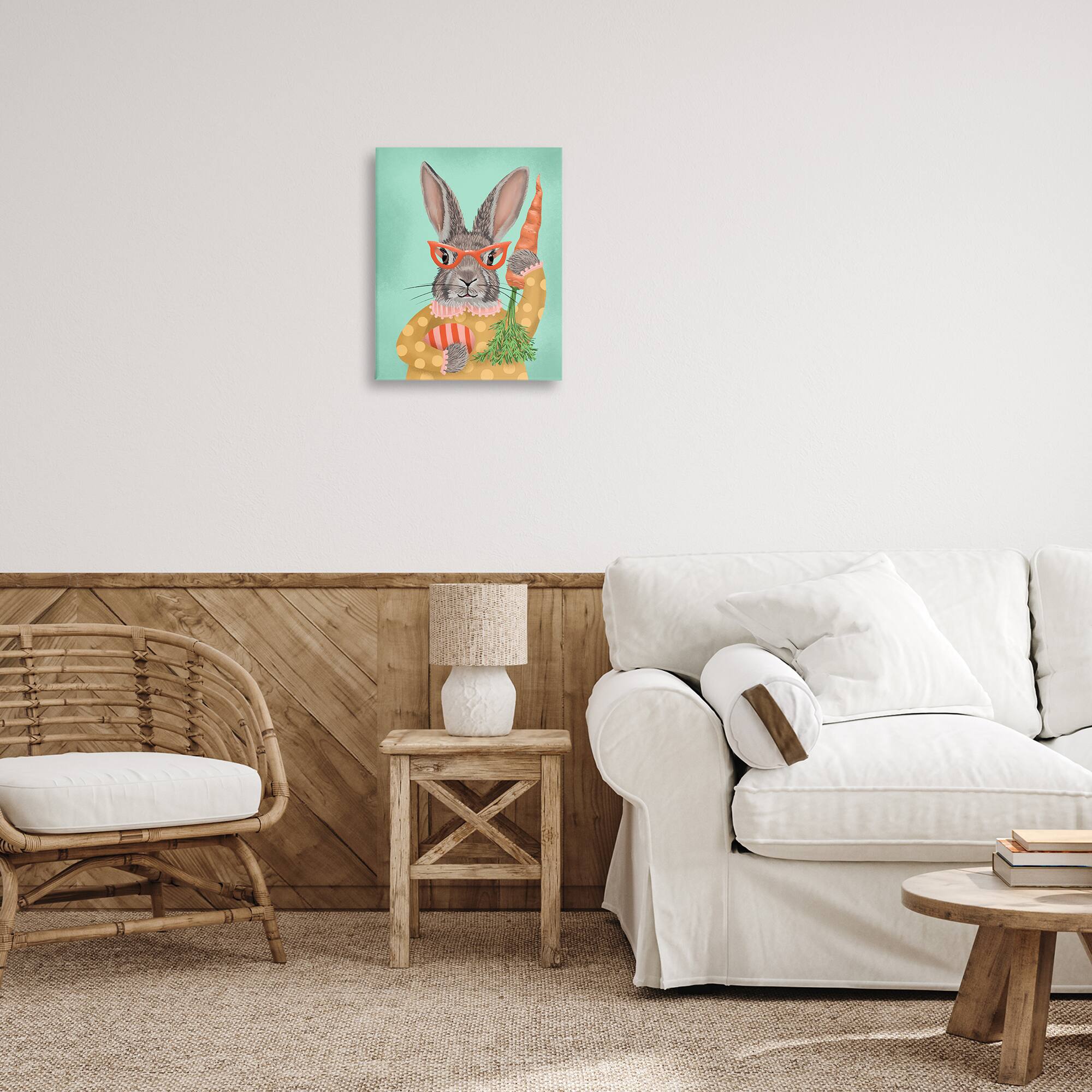 Stupell Industries Polka Dot Spring Rabbit Canvas Wall Art